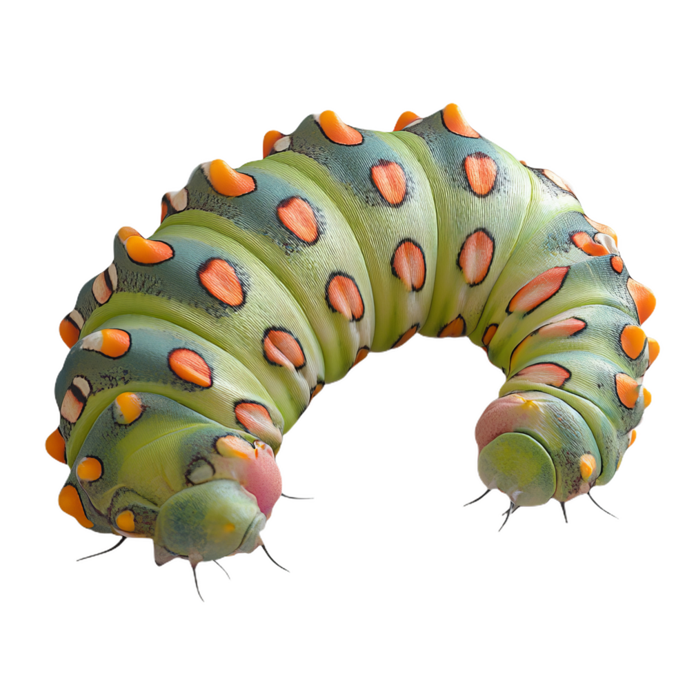 realistic 3D silk moth caterpillar with soft body and vibrant colors, showcasing its unique patterns and textures. This fascinating creature is marvel of nature png