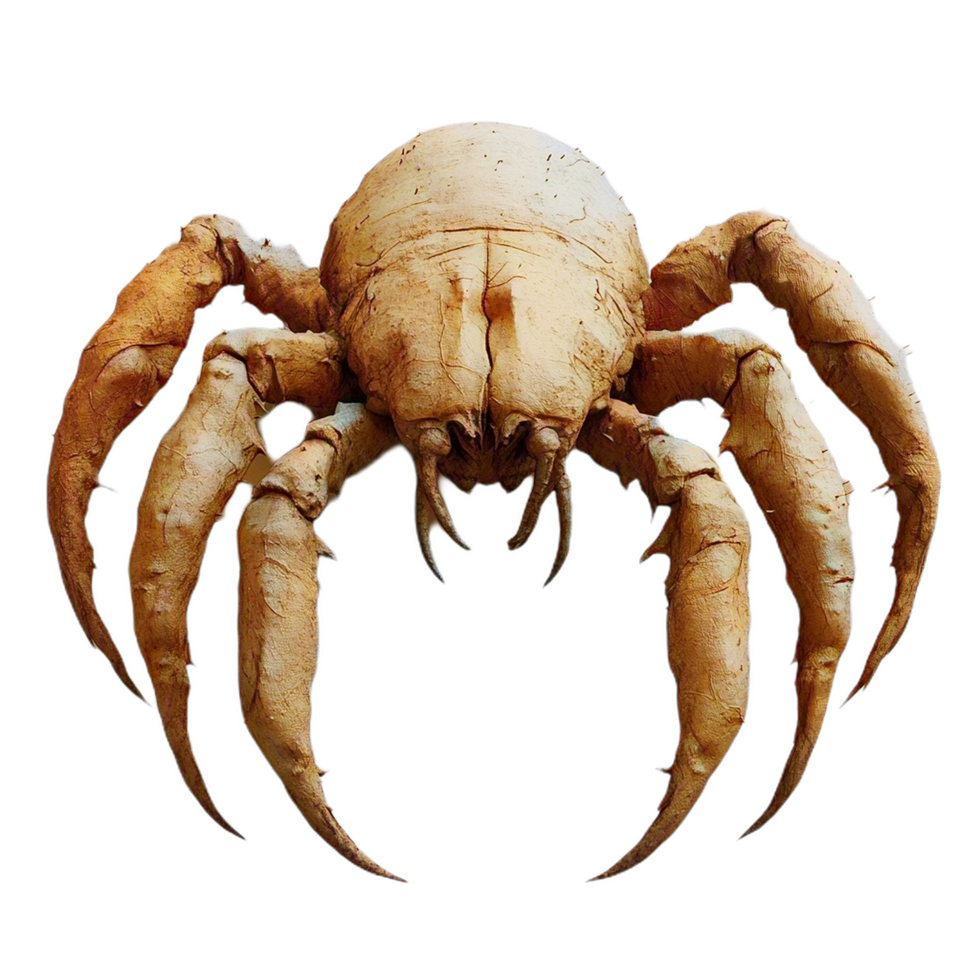 detailed 3D microscopic view of dust mite showcasing its intricate features and structure. This highlights unique anatomy and texture of creature, evoking curiosity and fascination png
