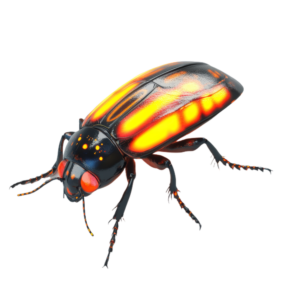 detailed 3D model of glowing firefly, showcasing vibrant colors and intricate features, evokes sense of wonder and fascination with nature beauty png