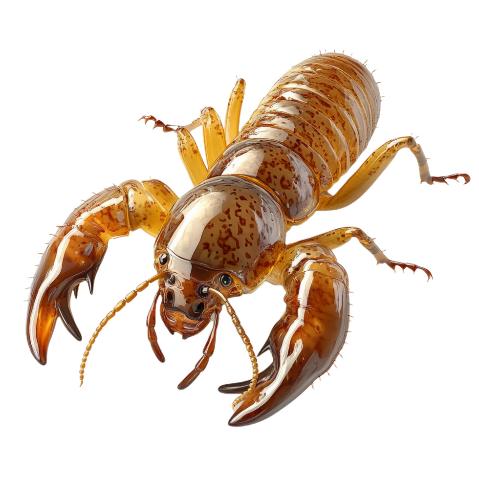 hyper realistic 3D lobster with intricate details and vibrant colors, showcasing its claws and body structure. This stunning representation highlights beauty of marine life png