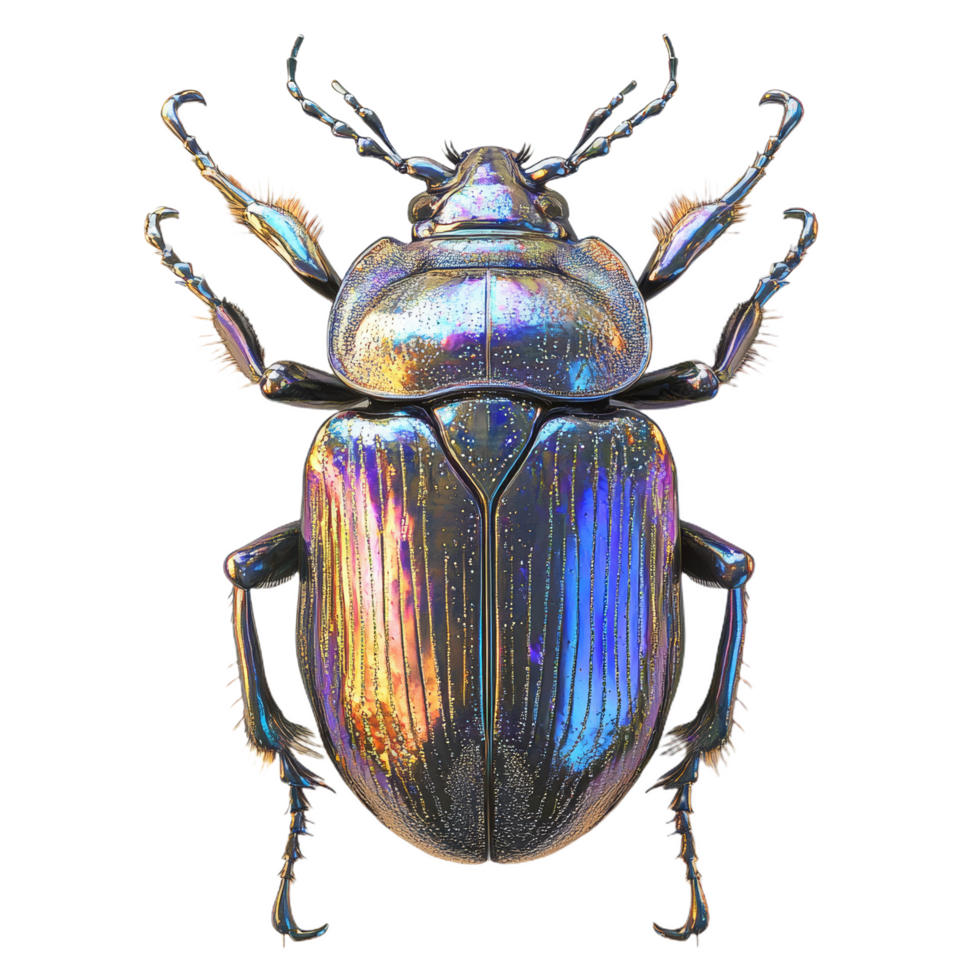 photorealistic 3D beetle with shimmering exoskeleton, showcasing vibrant colors and intricate details, captures beauty of nature design png