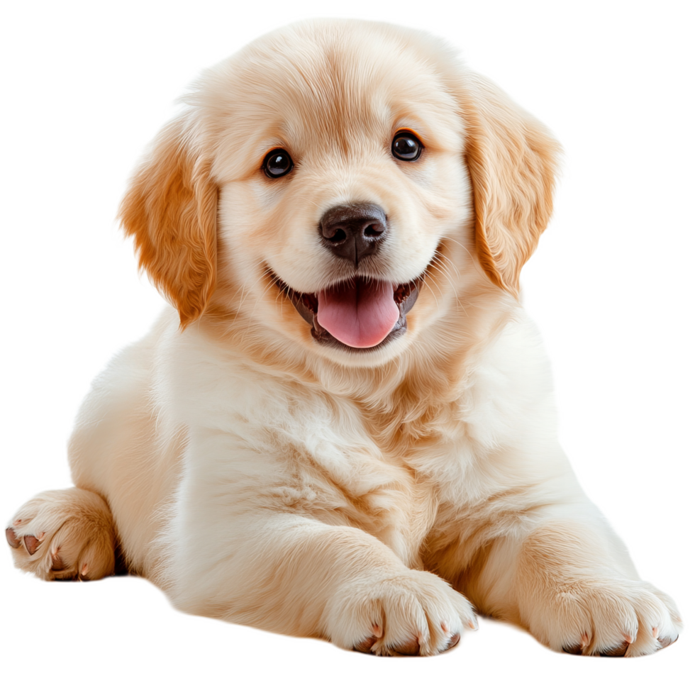 golden retriever puppy with fluffy coat, sitting happily and playfully. Its bright eyes and joyful expression convey sense of warmth and affection png