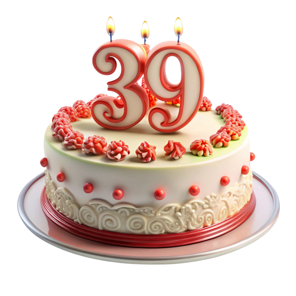 Birthday Celebration Cake and written thirty nine on the Cake is isolated on transparent background png