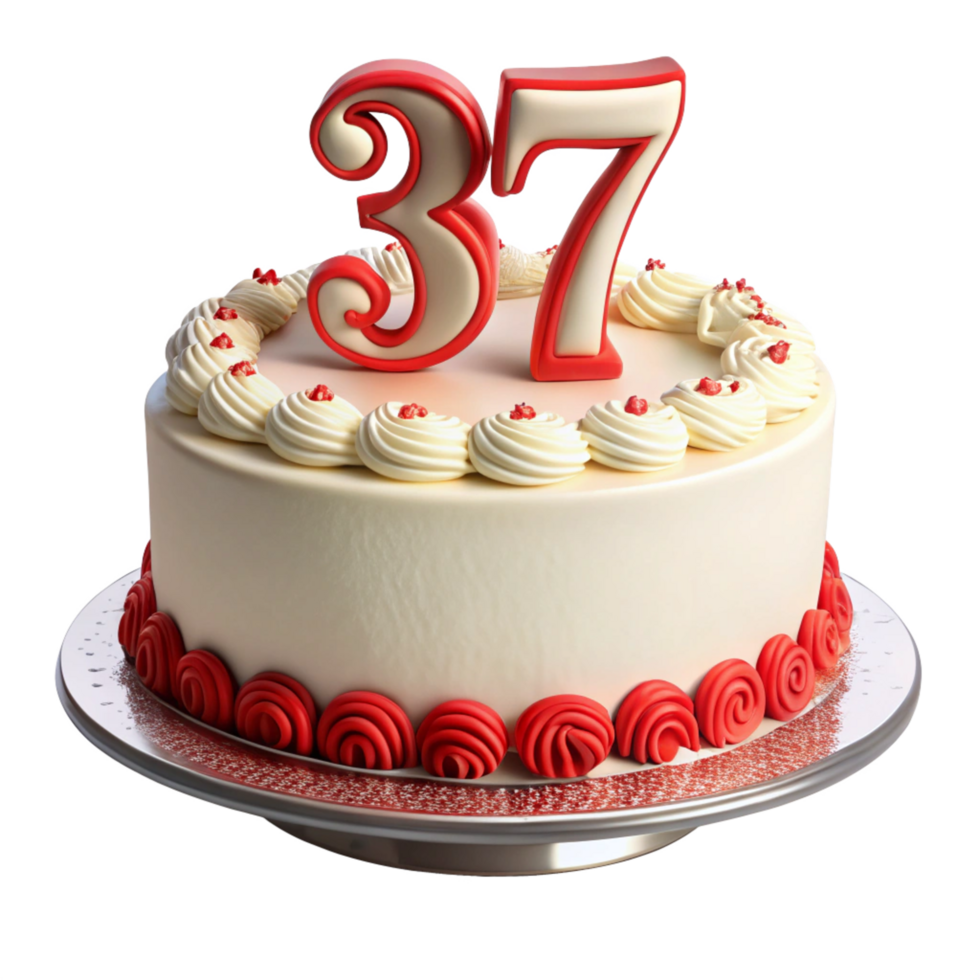 Birthday Celebration Cake and written thirty seven on the Cake is isolated on transparent background png