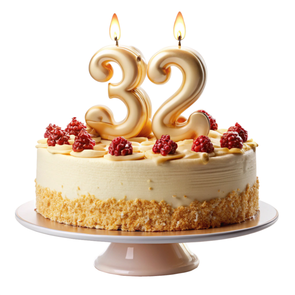 delicious Birthday Celebration Cake and written thirty two on the Cake is isolated on transparent background png