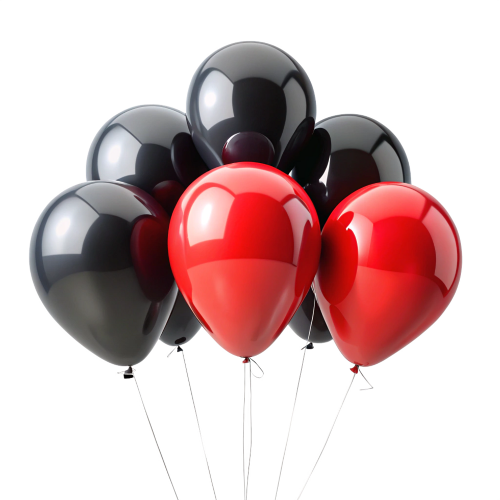 3d black and red balloons is isolated on transparent background png