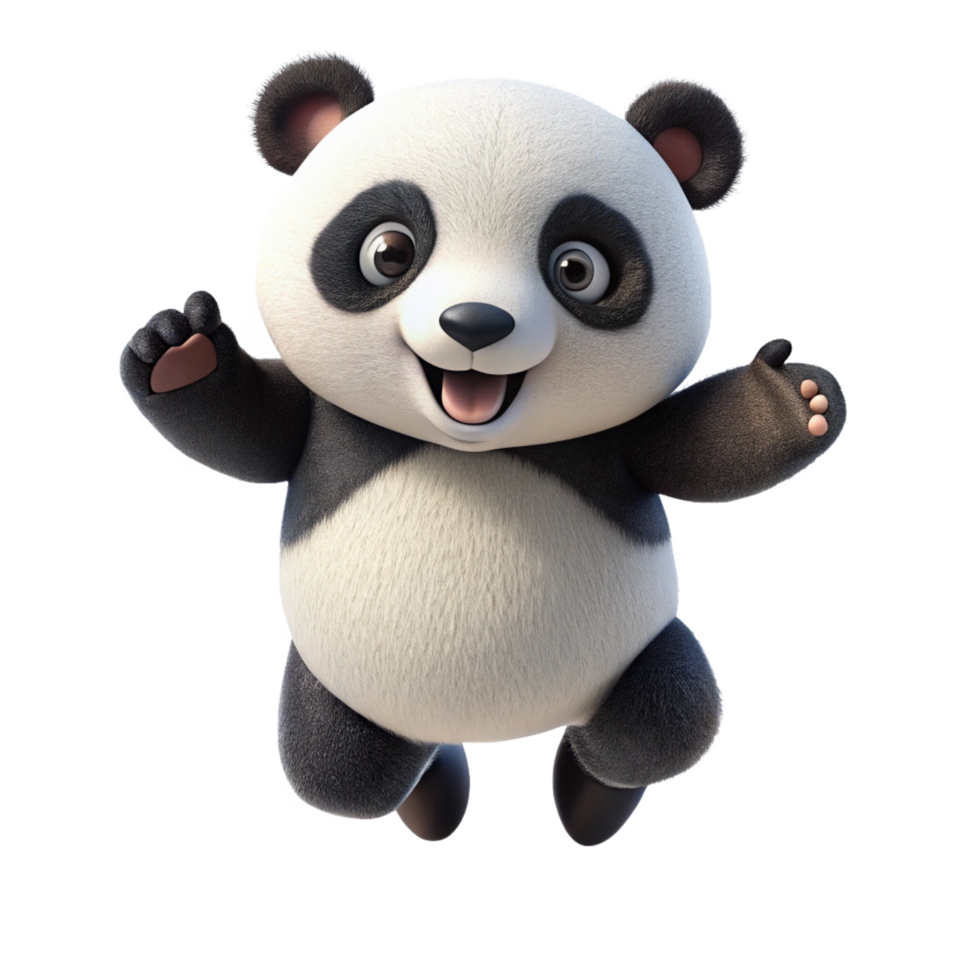 cute panda jumping is isolated on transparent background png