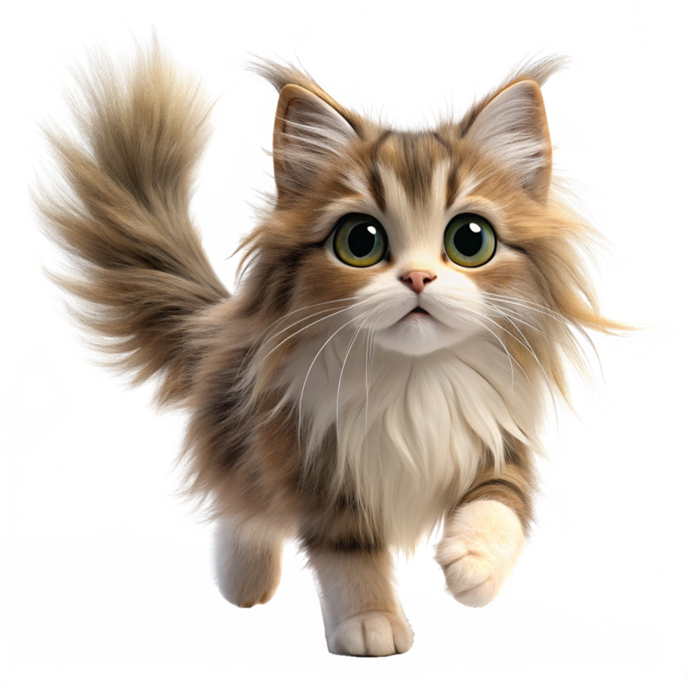 cute cat with long hair walking is isolated on transparent background png