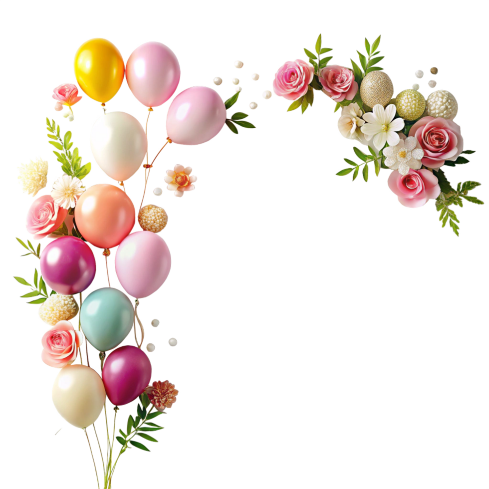 corner floral balloons frame is isolated on transparent background png