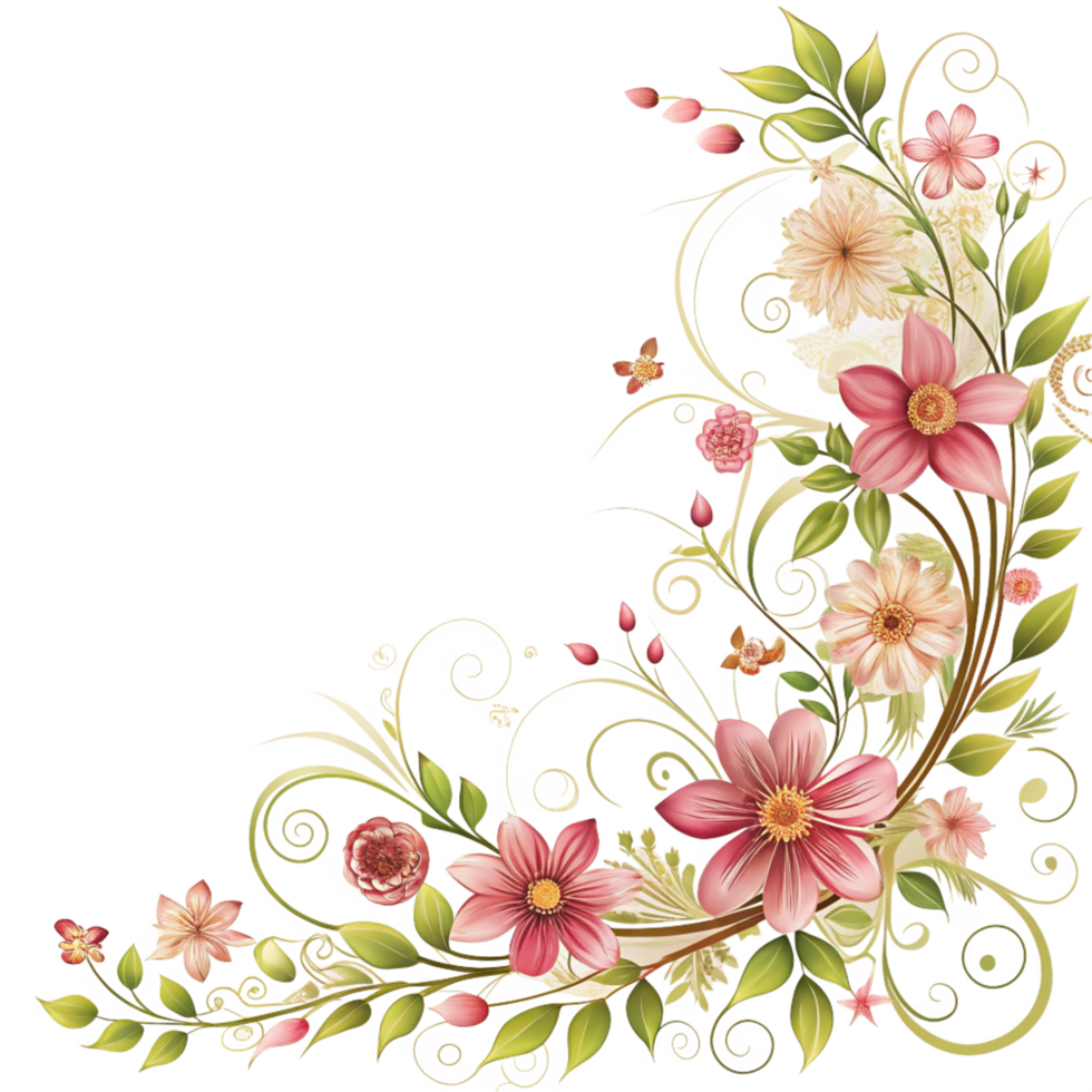 corner floral frame is isolated on transparent background png