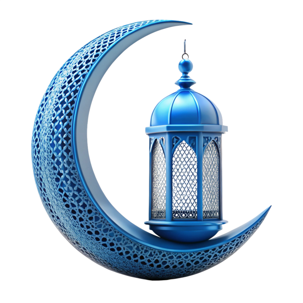 Islamic Ramadan beautiful blue lamp with moon is isolated on transparent background png
