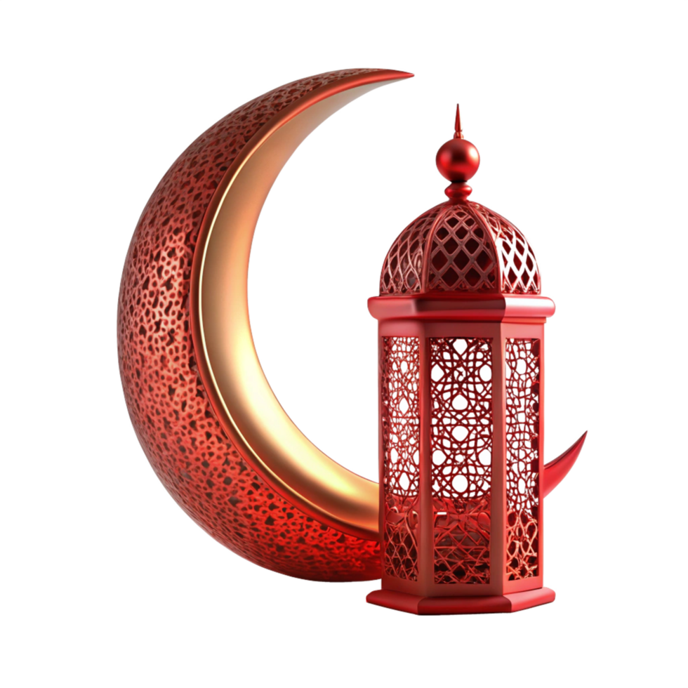 Islamic Ramadan 3d red lamp with moon is isolated on transparent background png