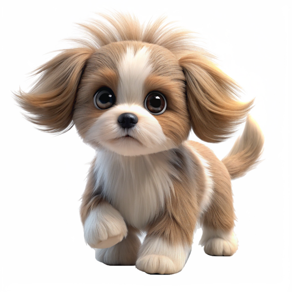 puppy with long hair is walking is isolated on transparent background png