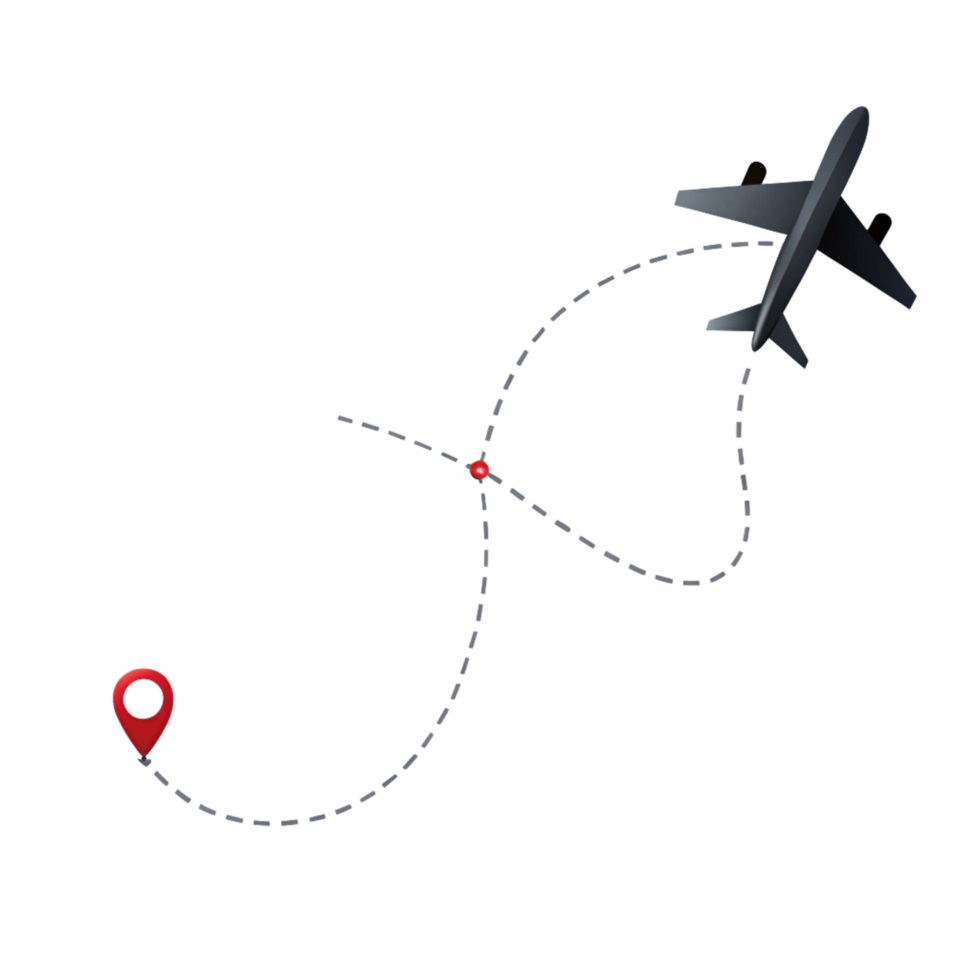 3d air plane travel path is isolated on transparent background png