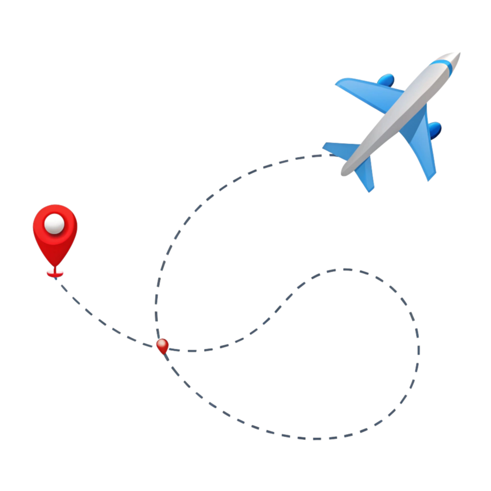 air plane travel in path is isolated on transparent background png