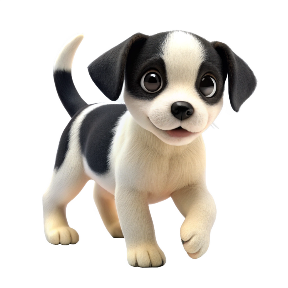beautiful black and white 3d puppy is walking is isolated on transparent background png