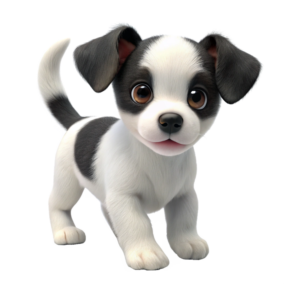 white and black puppy is isolated on transparent background png