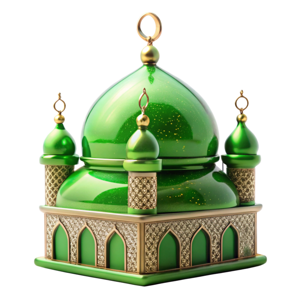 green beautiful mosque is isolated on transparent background png