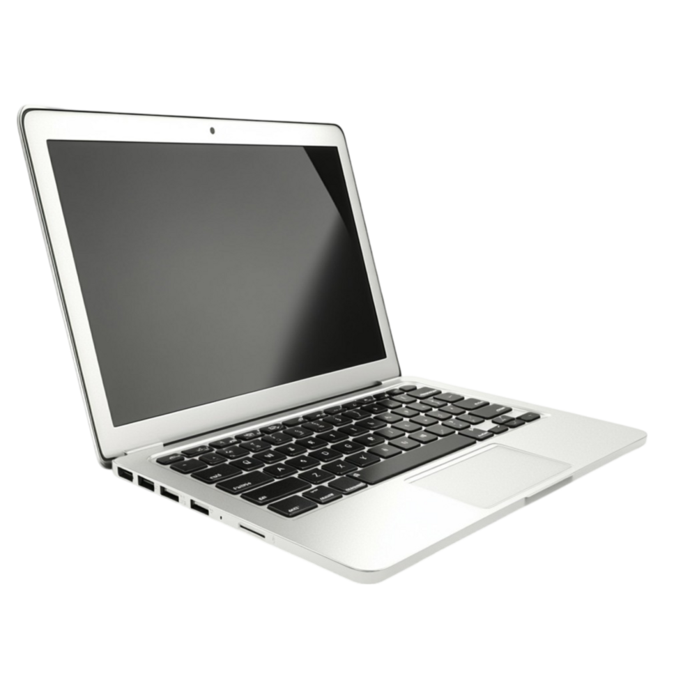 A silver laptop computer on Transparent background png