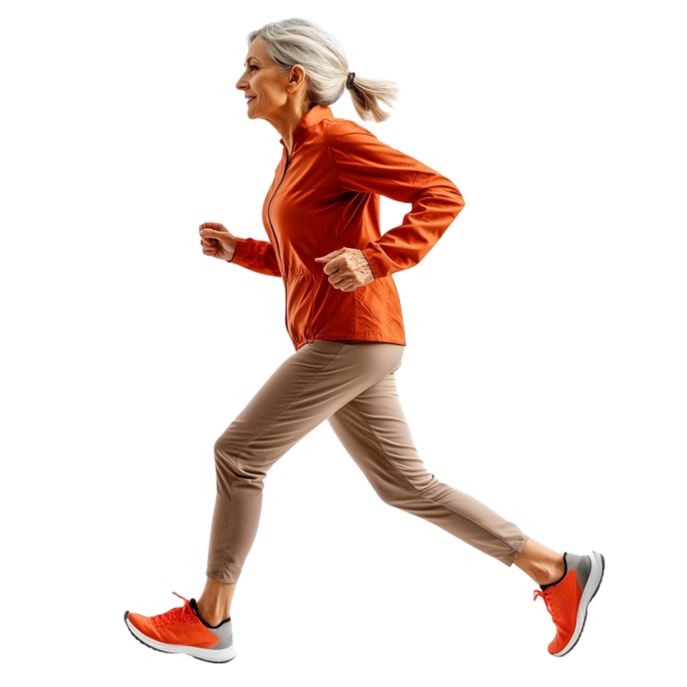 An older woman is running on a Transparent background png