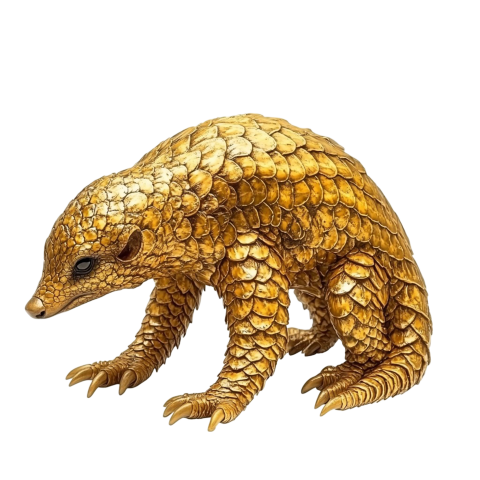 Golden Pangolin Figurine Isolated on Transparent Background png