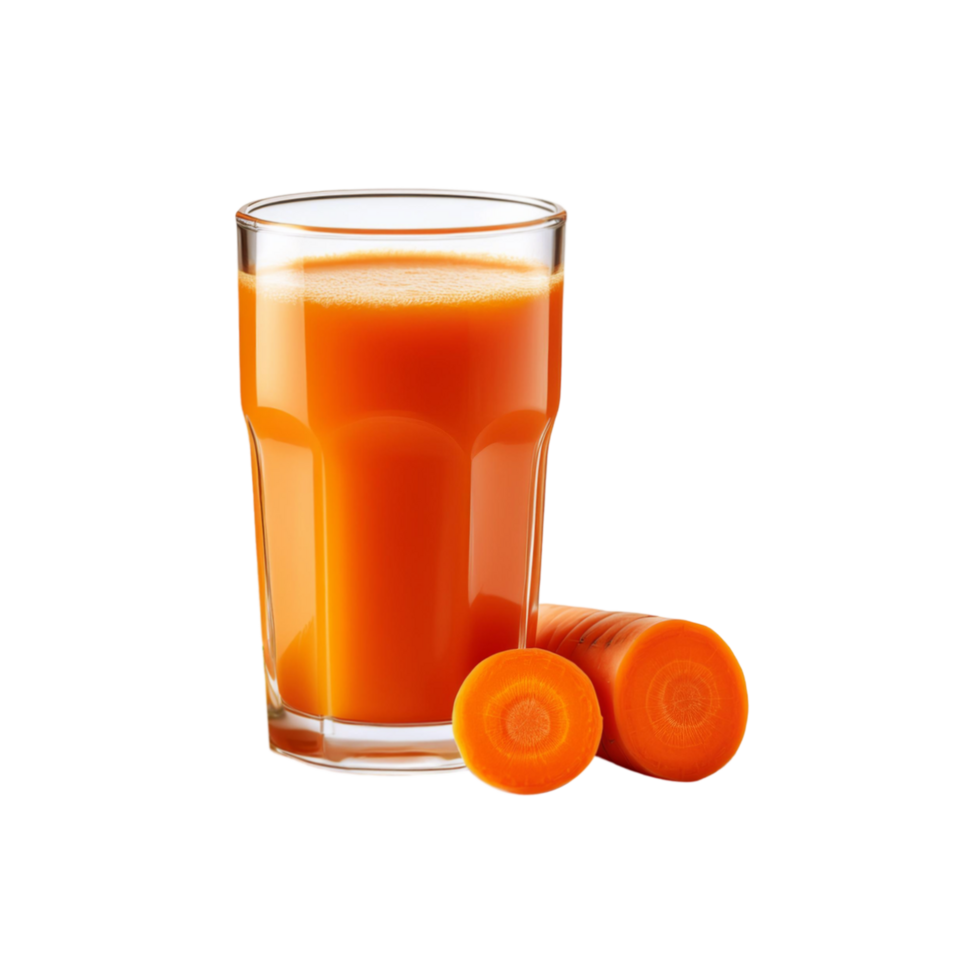 Glass of carrot juice with slice on transparent background png