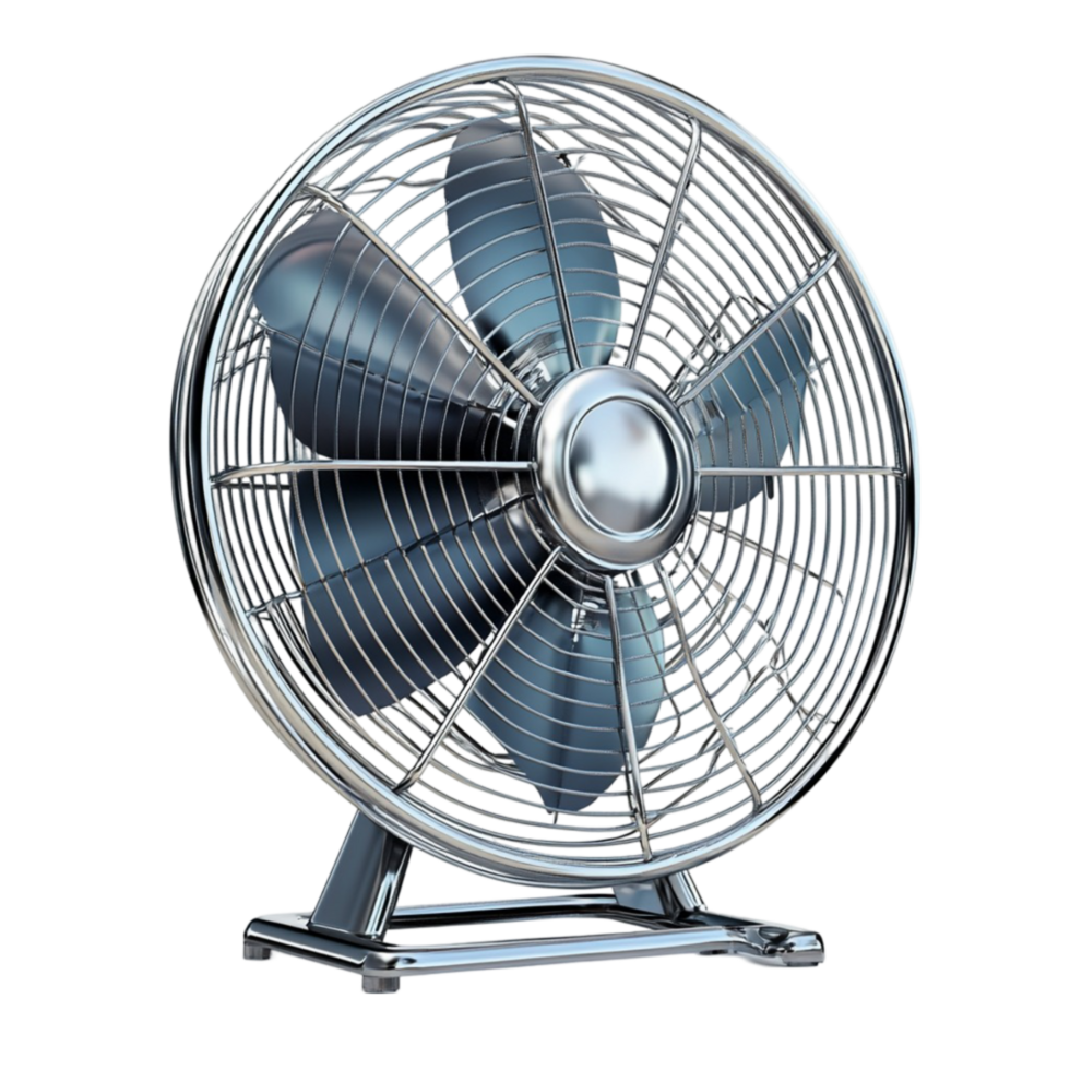 A black and silver fan on a stand png