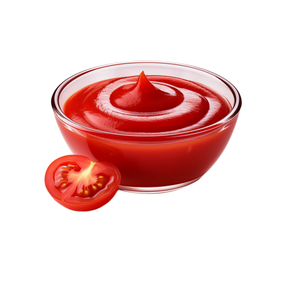 Glass bowl of tomato ketchup on transparent background png