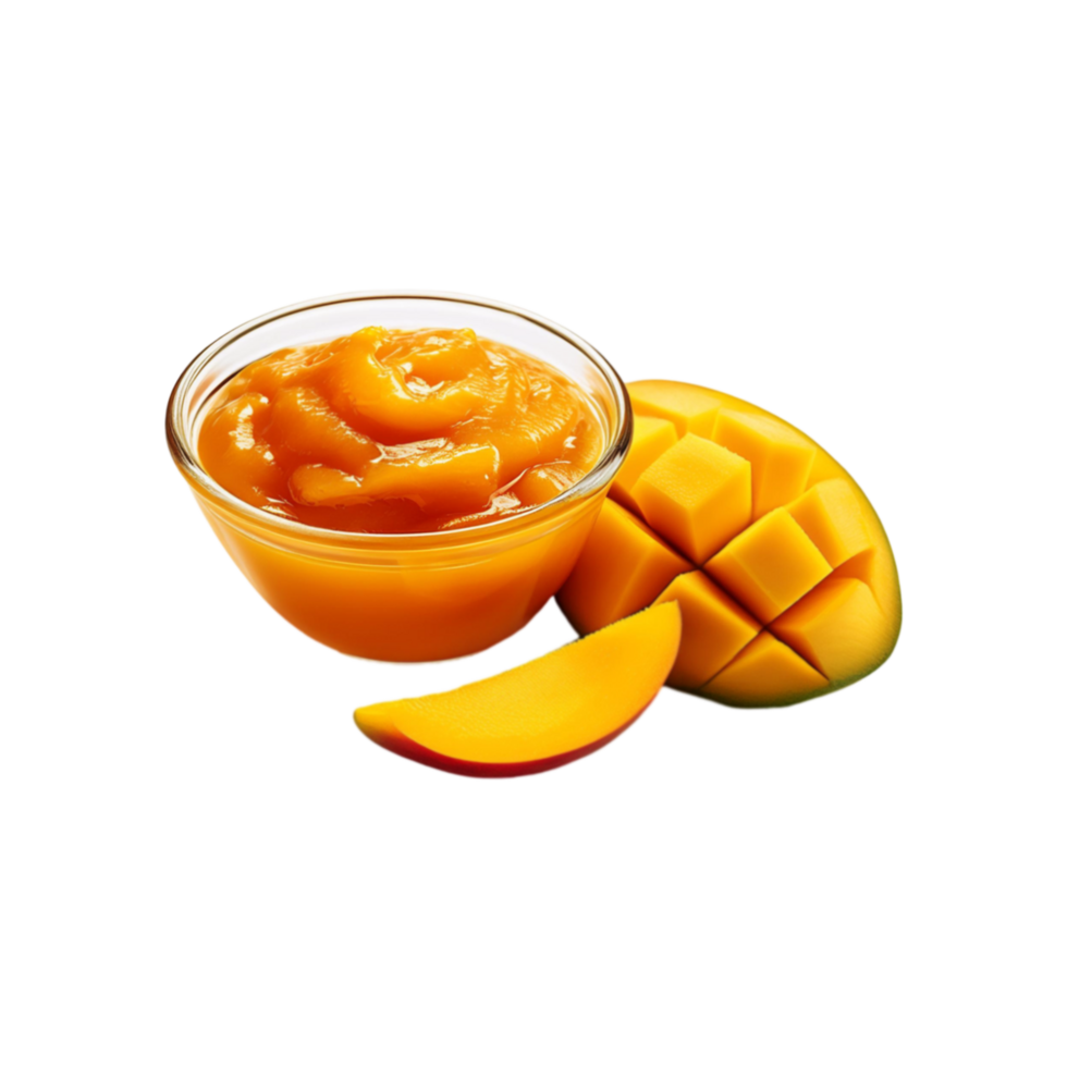 Glass bowl of mango jam on transparent background png