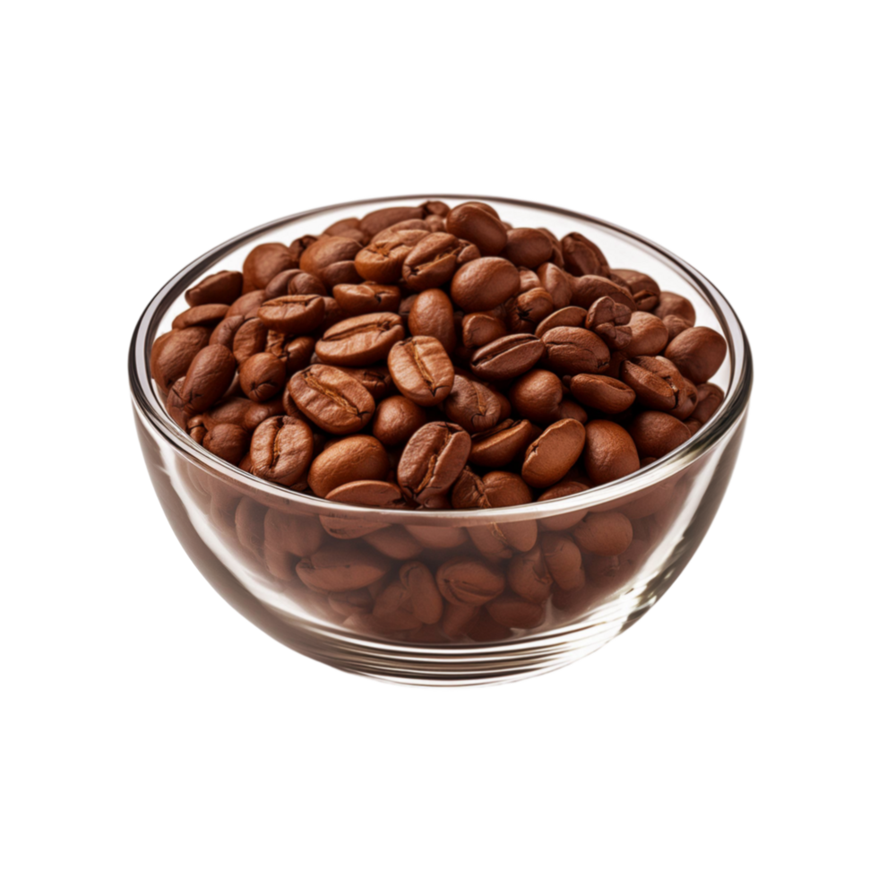 Glass bowl of coffee beans on transparent background png
