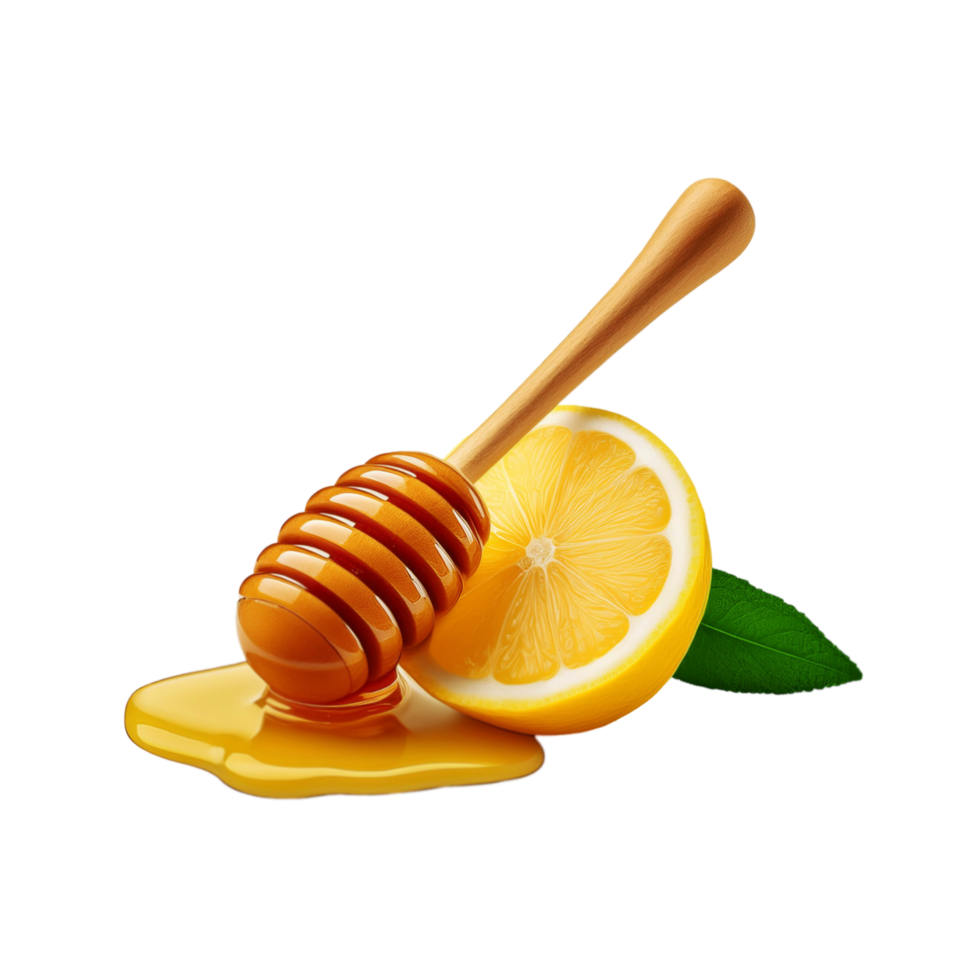 Honey dipper with lemon slice on transparent background png
