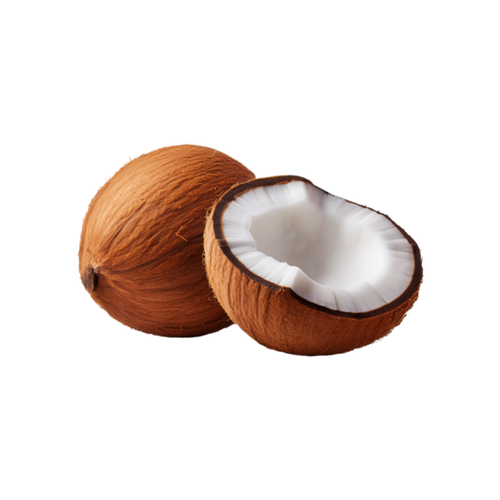 Whole coconut with slice on transparent background png