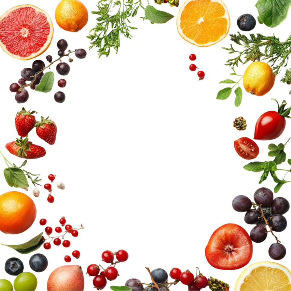 Apple and Berries Fruit Wreath on Transparent Background png