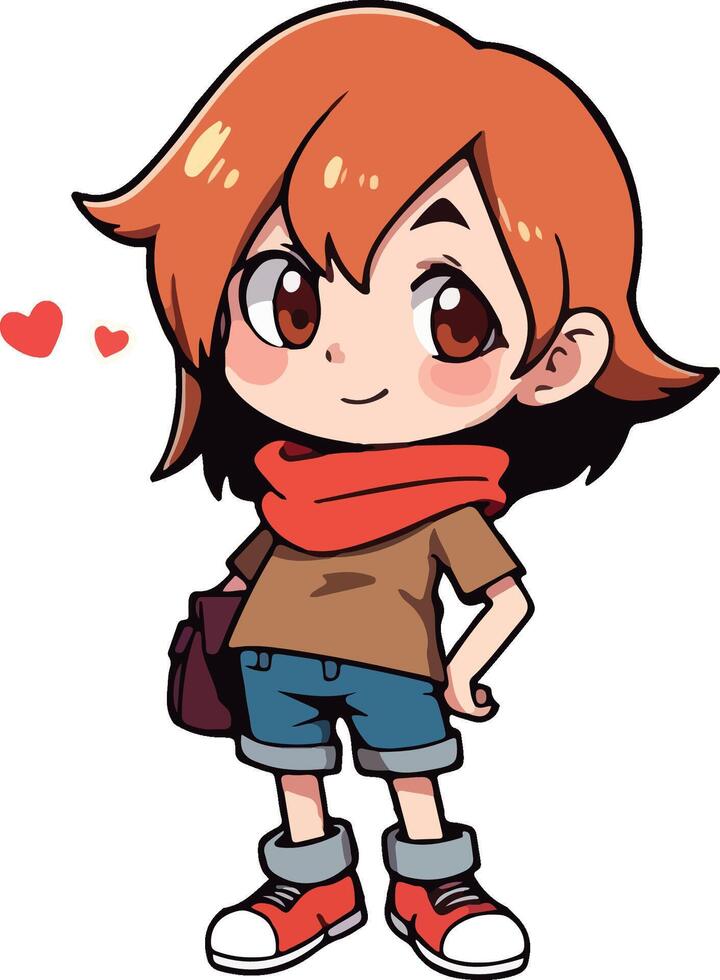Cute Anime Girl with Red Hair and Scarf in Chili Style vector