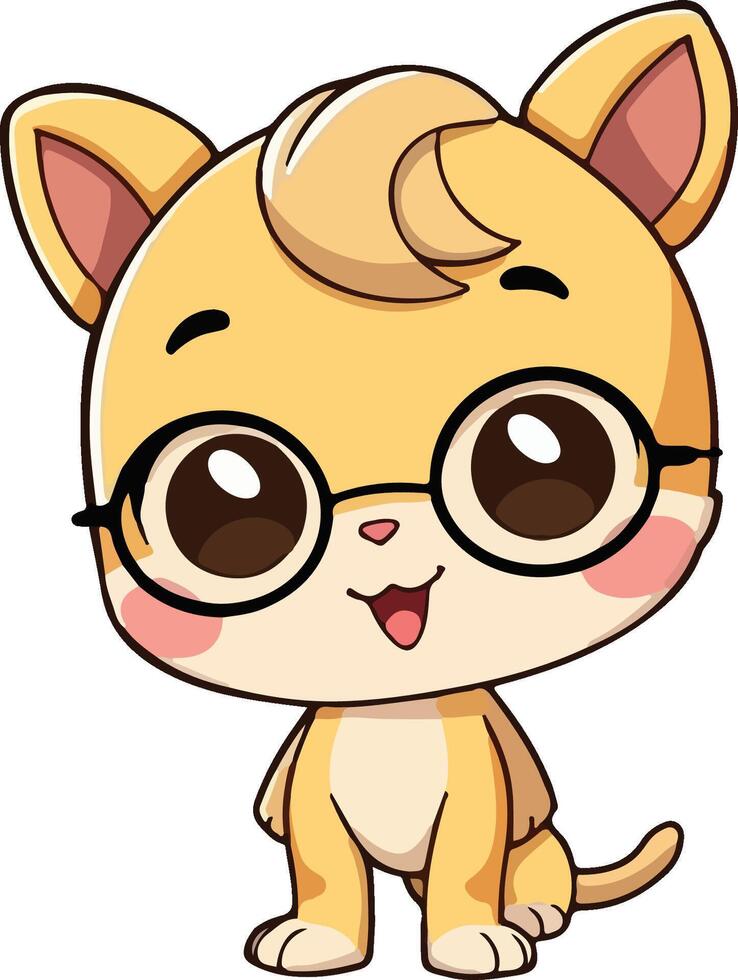 Cute Cartoon Cat with Glasses and Adorable Expression vector
