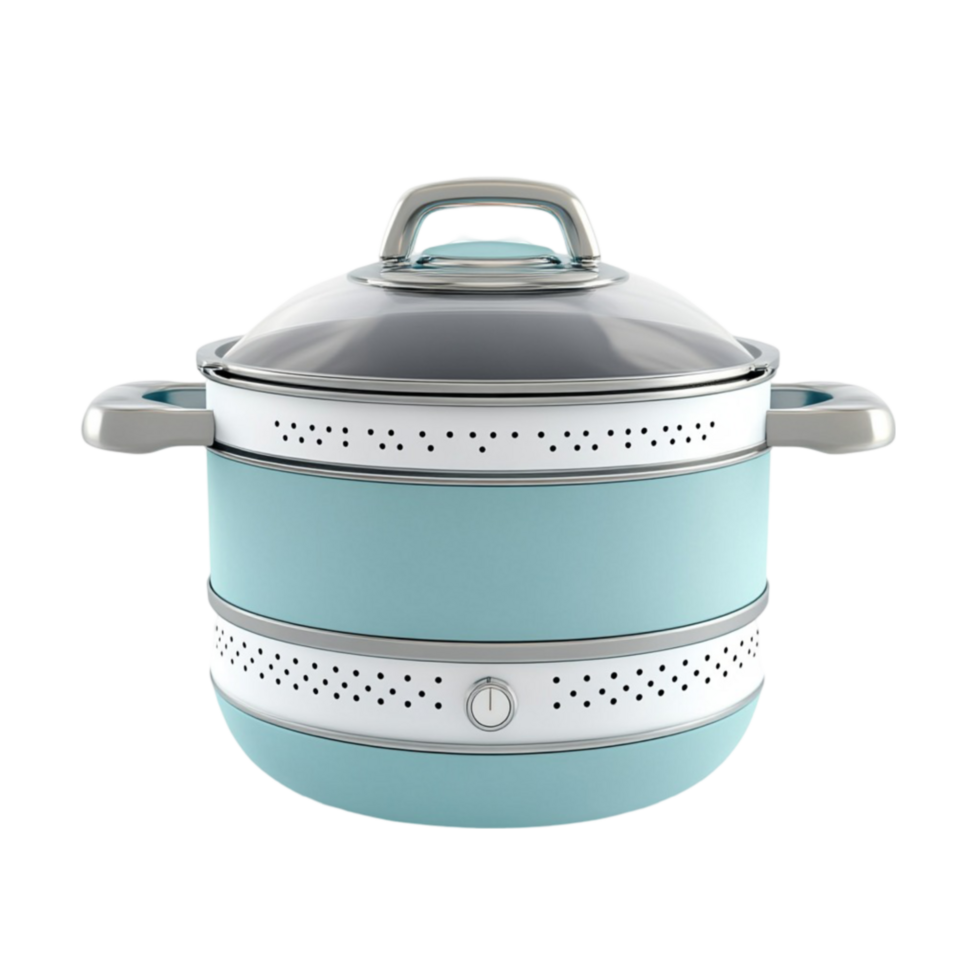 Blue Enamel Cooking Pot with Lid on Transparent Background png