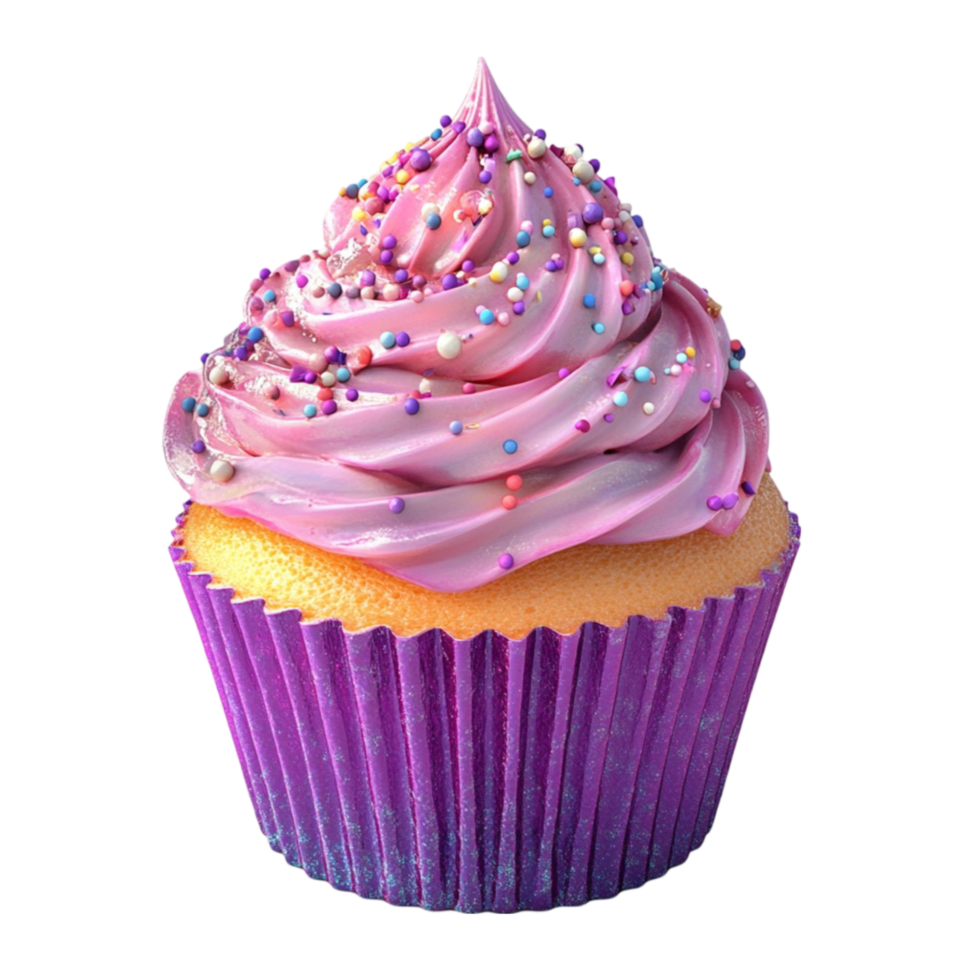 Artistic Cupcake with Pink Frosting on Transparent Background png
