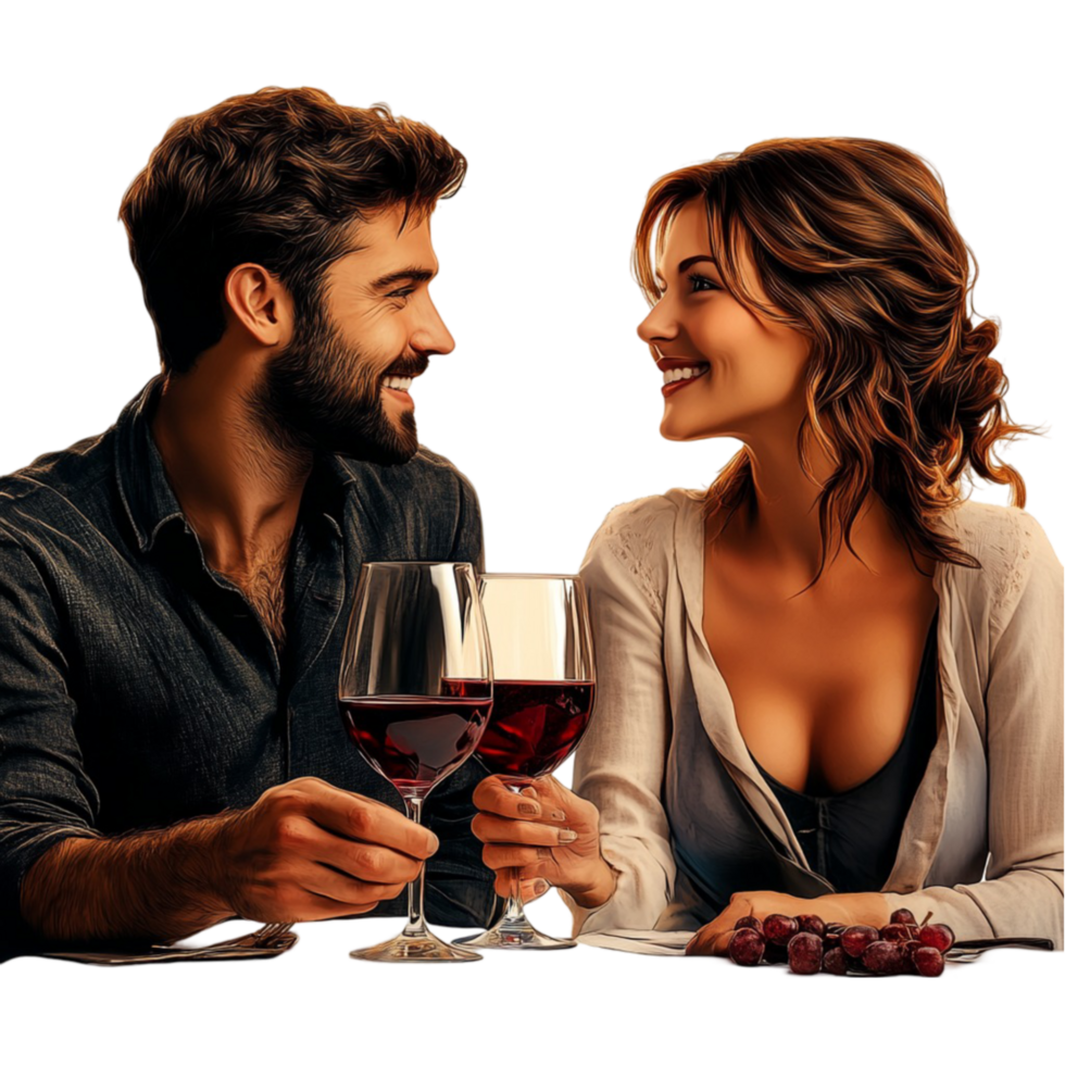 Affectionate Couple Drinking Wine on Transparent Background png