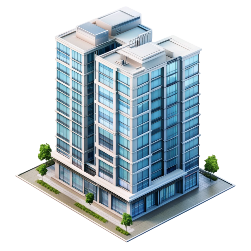 Architectural Modern High-Rise Building on Transparent Background png