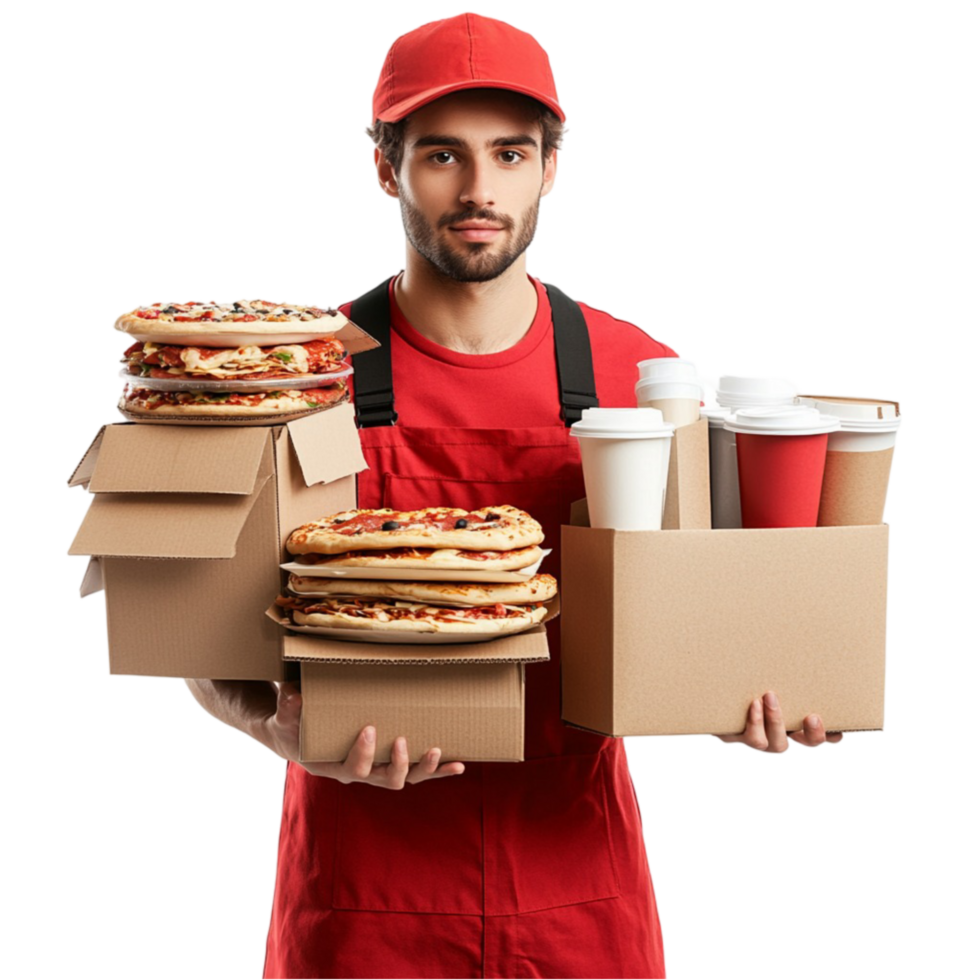 Santa Claus Food Delivery Man on Transparent Background png