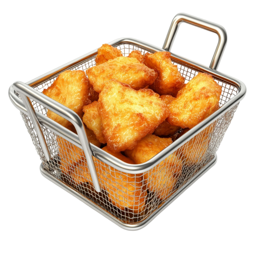 Luscious Fried Chicken Pieces in Basket on Transparent Background png