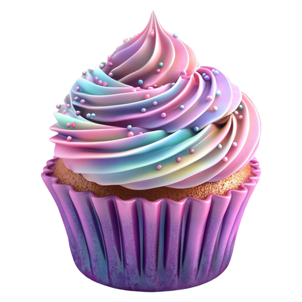 Joyful Cupcake with Swirled Icing on Transparent Background png