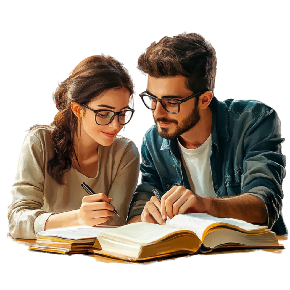 Attentive Students Studying Together on Transparent Background png