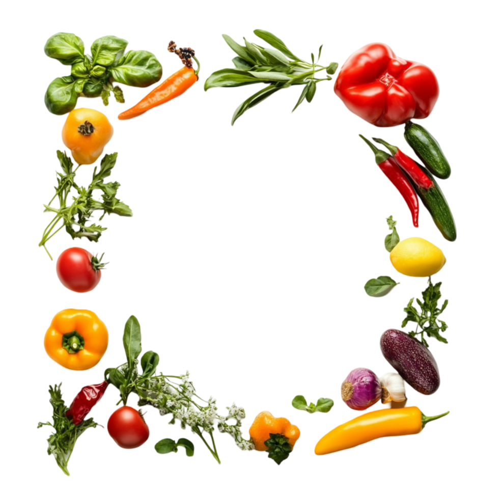 Tropical Fruit and Vegetable Frame on Transparent Background png
