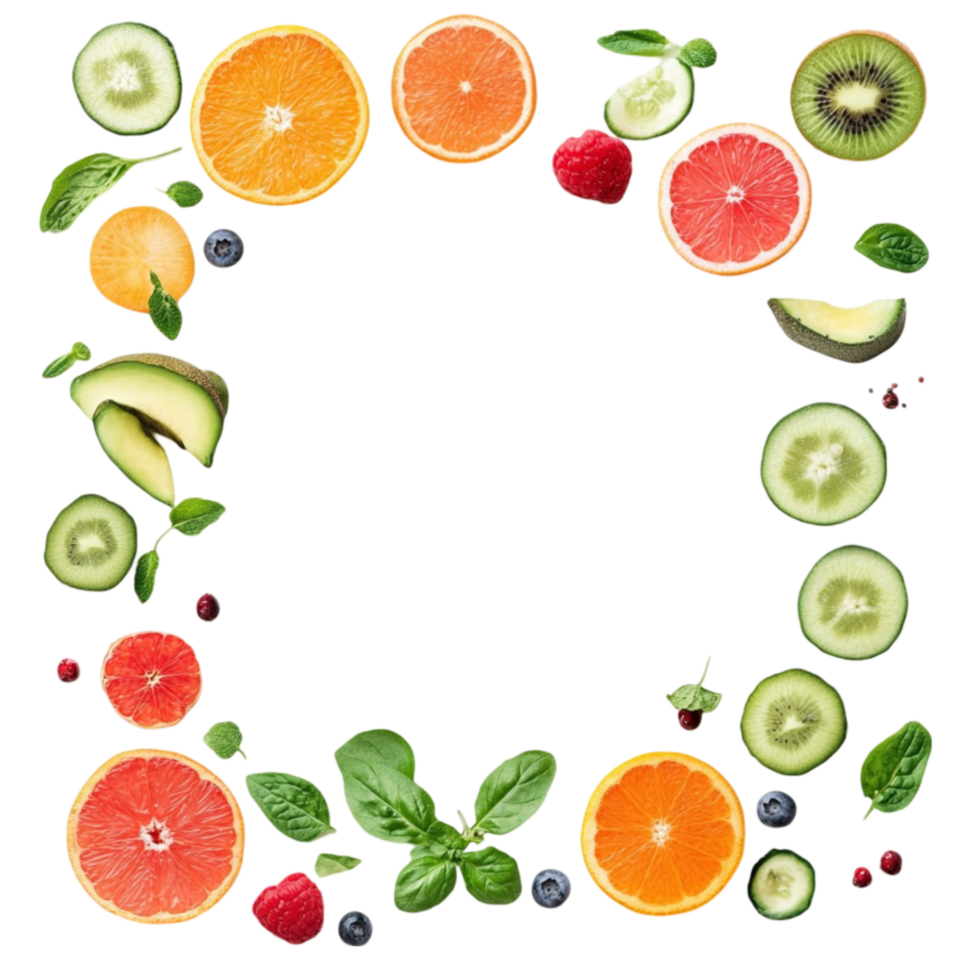 Organic Fruit and Vegetable Frame on Transparent Background png