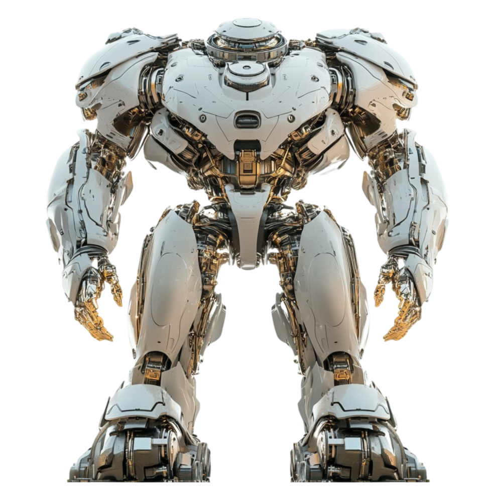 Futuristic White and Gold Robot on Transparent Background png