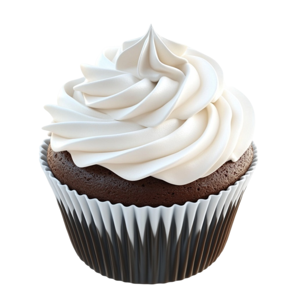 Chocolate Cupcake with White Frosting on Transparent Background png