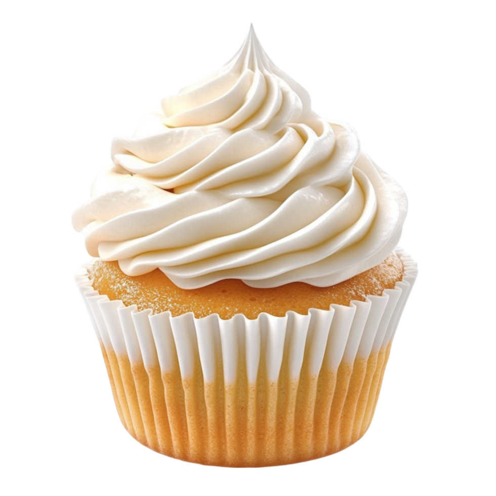 Vanilla Cupcake with Smooth Swirl Frosting on Transparent Background png