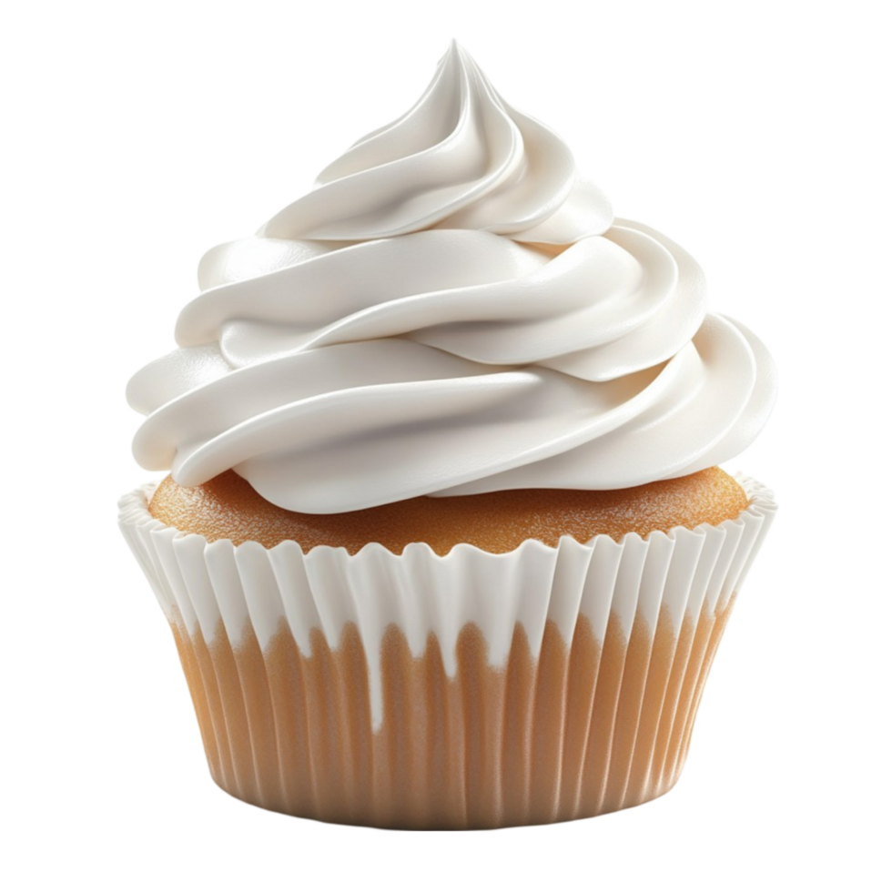 Vanilla Cupcake with Swirl Frosting on Transparent Background png