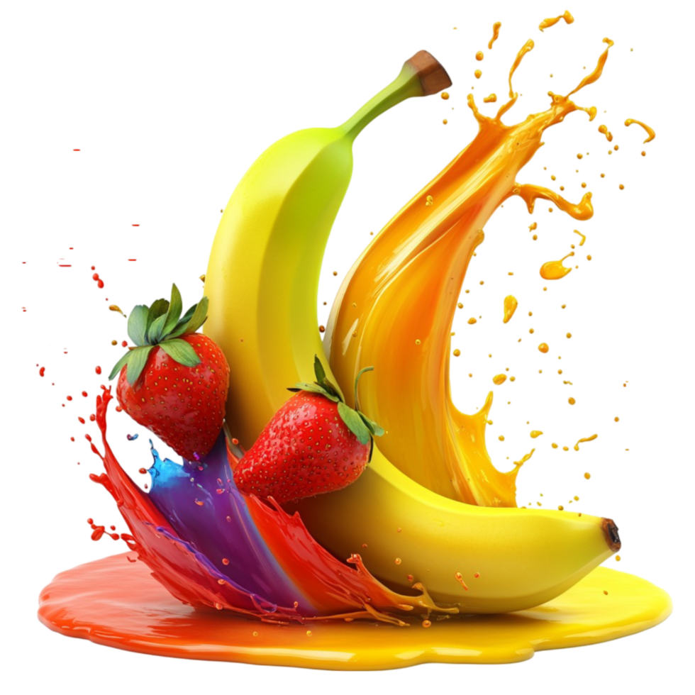 Colorful Fruit Splash with Bananas on Transparent Background png